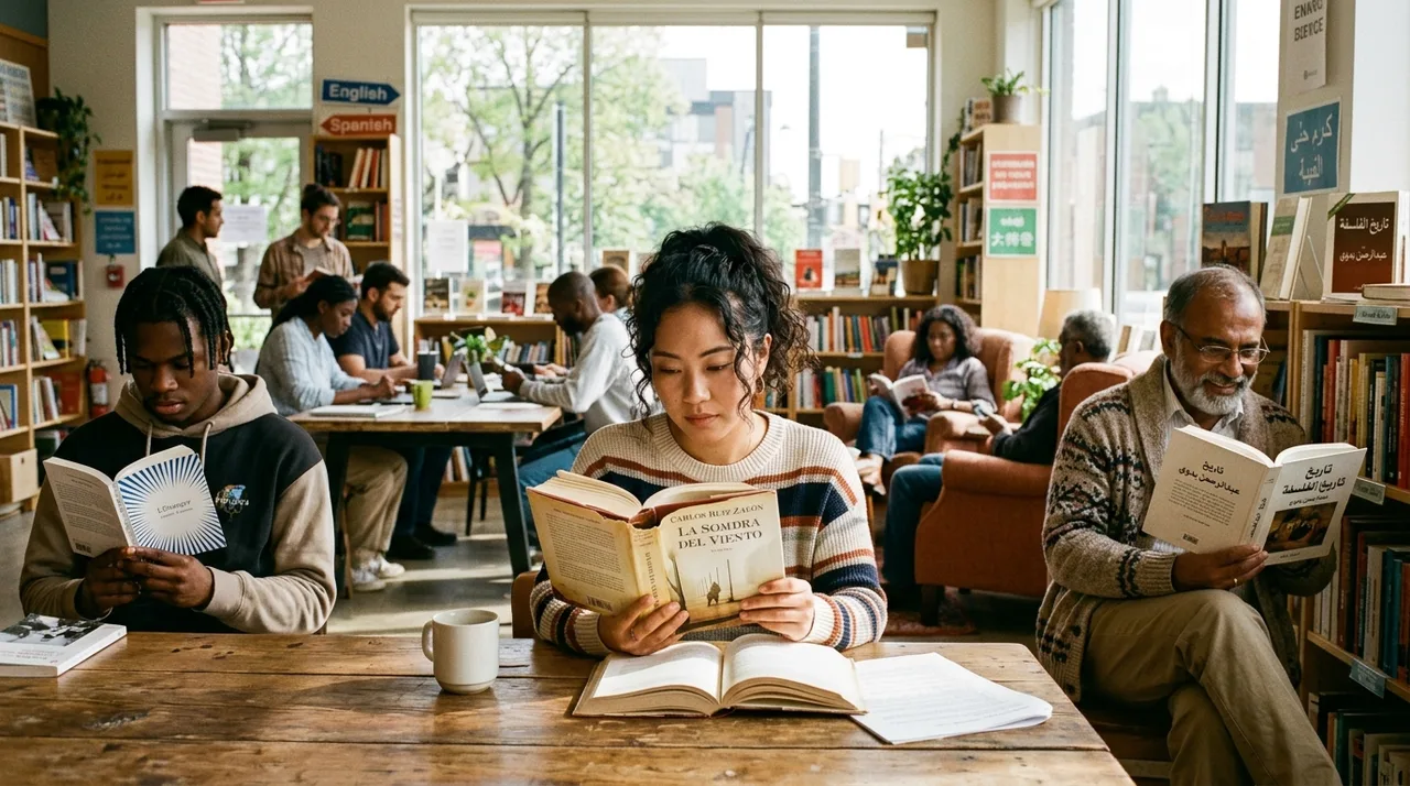 Bibliothèque interculturelle de Lectures Sans Frontières à Montpellier avec des lecteurs de tous horizons
